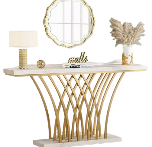 Tribesigns Console Table HOGA-F1715, Metallic Marble Finish, Gold+White, 150x30x80cm
