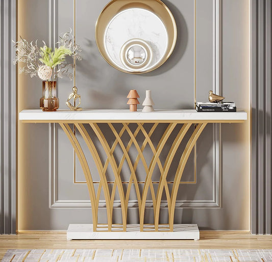 Tribesigns Console Table HOGA-F1715, Metallic Marble Finish, Gold+White, 150x30x80cm