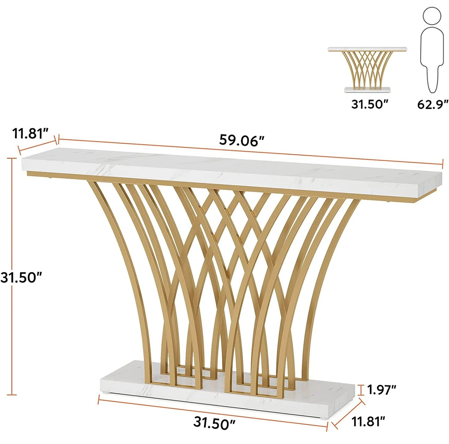 Tribesigns Console Table HOGA-F1715, Metallic Marble Finish, Gold+White, 150x30x80cm