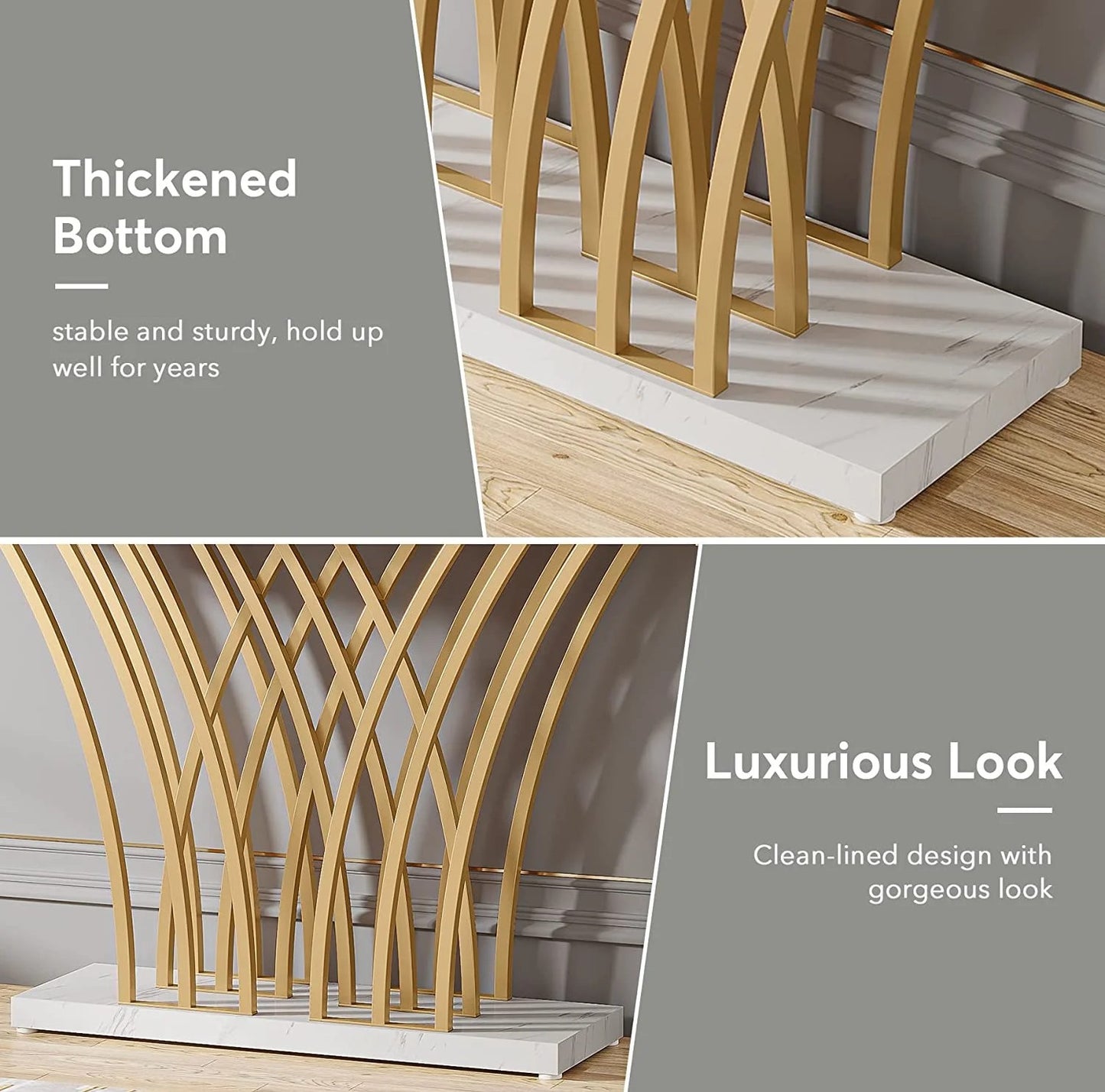 Tribesigns Console Table HOGA-F1715, Metallic Marble Finish, Gold+White, 150x30x80cm