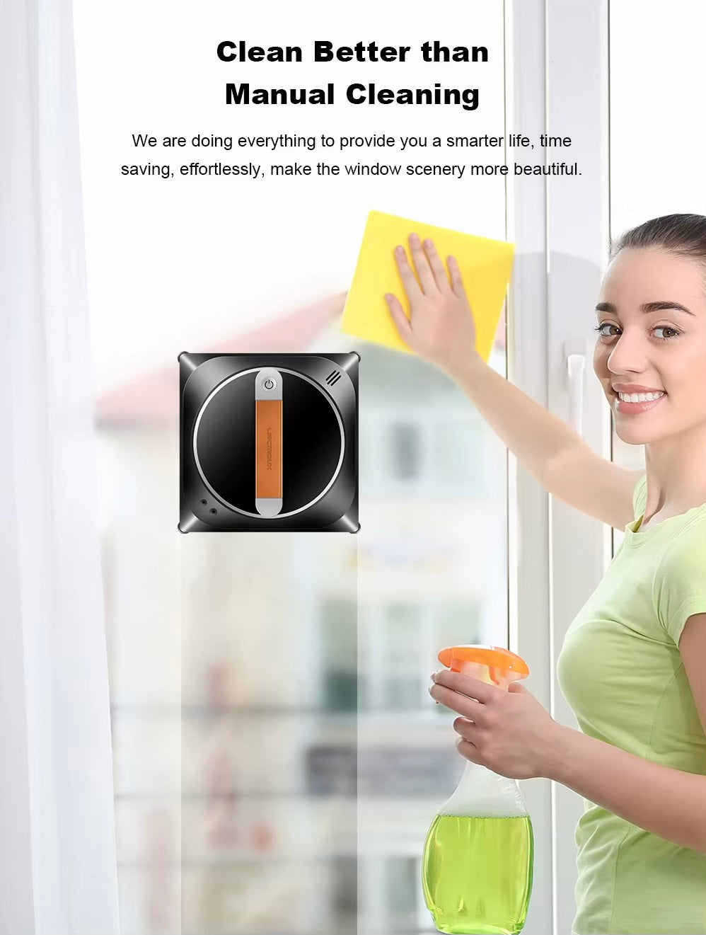 Liectroux Window Cleaning Robot, YW910, Mobile app, Remote control, Bluetooth, 216*216*70 mm, spray integrated in the robot