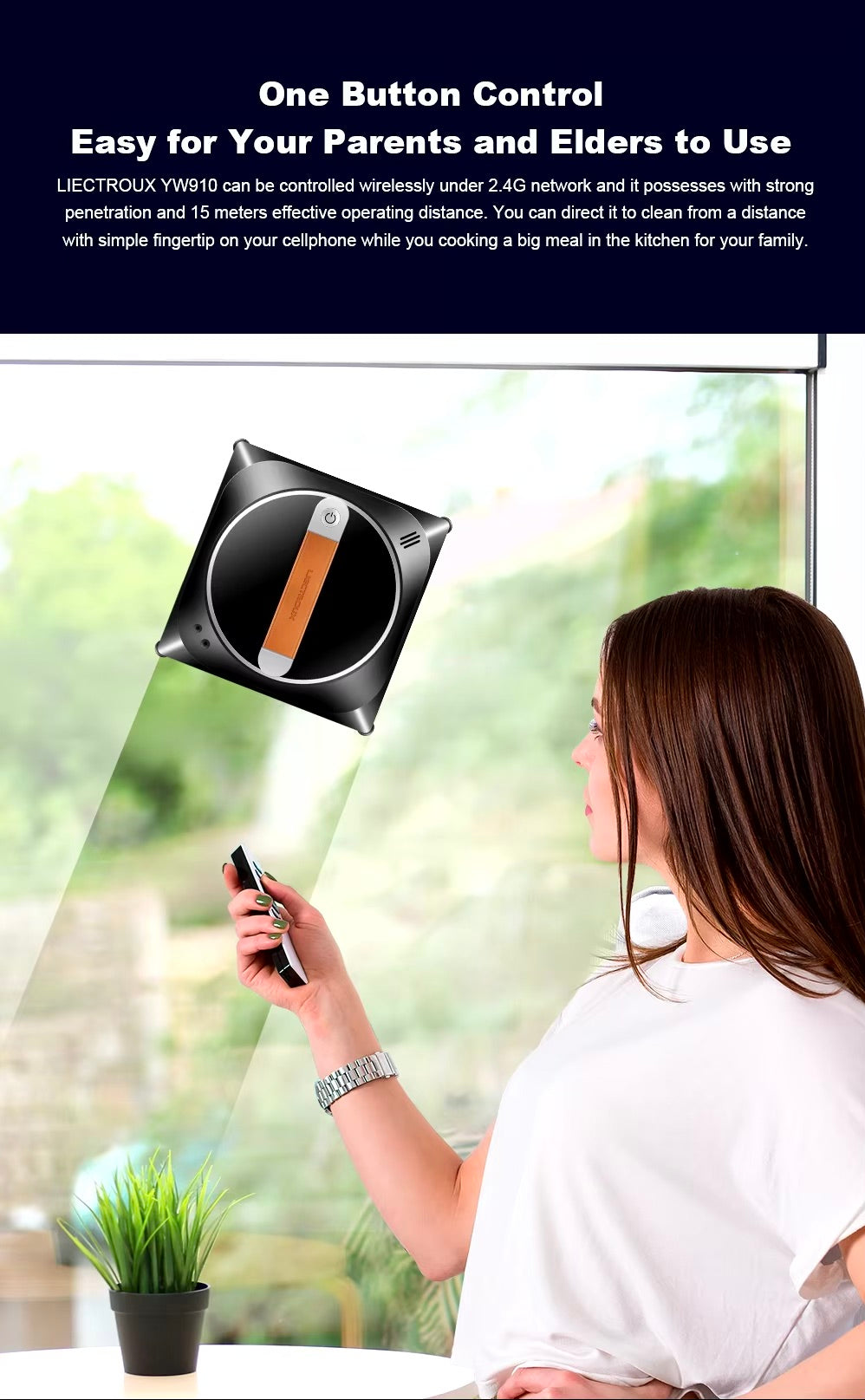 Liectroux Window Cleaning Robot, YW910, Mobile app, Remote control, Bluetooth, 216*216*70 mm, spray integrated in the robot