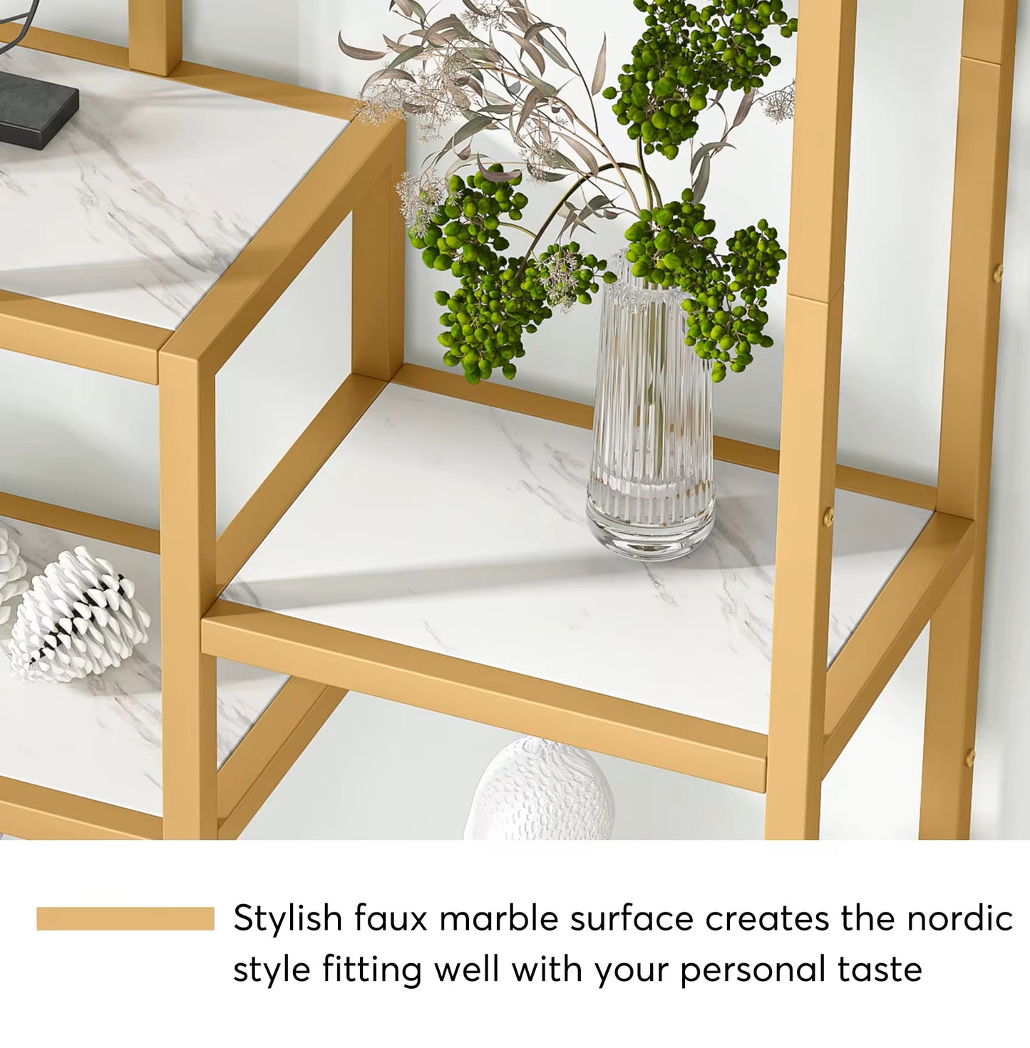 Luxury Bookcase – Marble & Gold Finish, 8 Shelves, 180x100x30cm